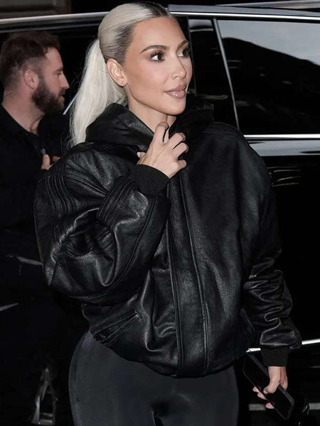 New York Street Style Kim Kardashian Leather Jacket