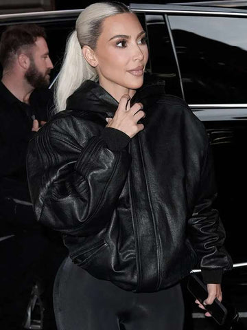 New York Street Style Kim Kardashian Leather Jacket