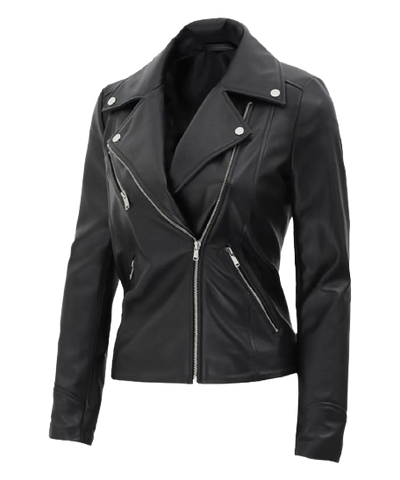 Kinzie Stylish Leather Biker Jacket Women, Black
