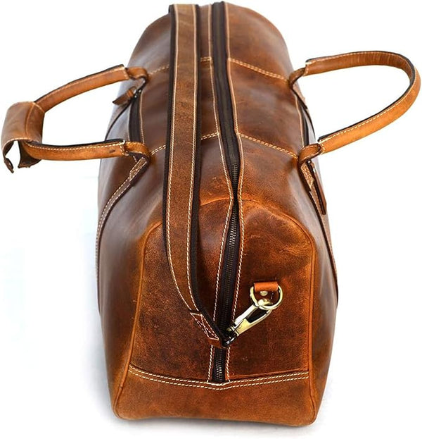 Leather Duffel Bag for Men & Women – Premium Full Grain Leather Travel Bag for Weekend Getaways, Sports, Gym, and Overnight Trips Tan