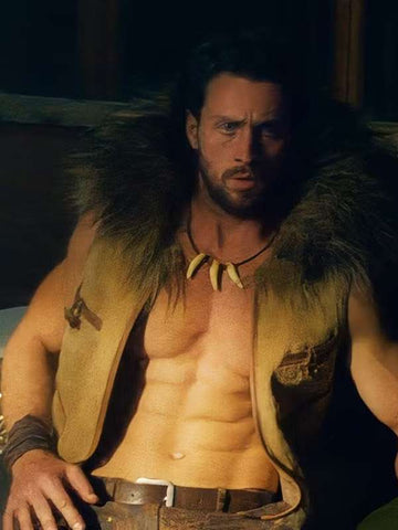 Aaron Taylor-Johnson Kraven the Hunter 2024 Brown Fur Vest