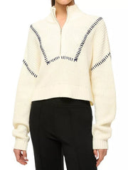 All American Greta Onieogou Stitch Trim Half Sweater