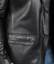 Mens Black Leather Blazer Jacket - Stylish Two Button Notch Lapel Blazer