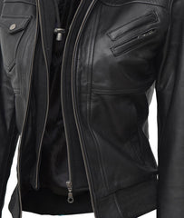Women Leather Jacket With Hood Burgh