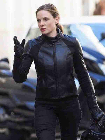 MI6 Rebecca Ferguson Black Biker Leather Jacket