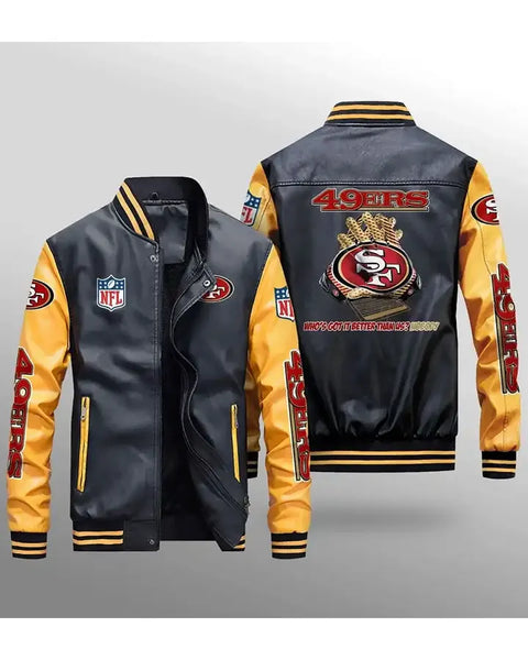 Mark Niners Black And Yellow Leather Varsity Jacket