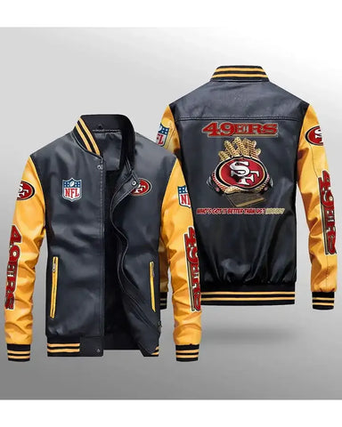 Mark Niners Black And Yellow Leather Varsity Jacket