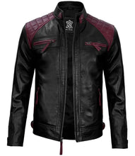Rollins Men’s Maroon & Black Cafe Racer Leather Jacket