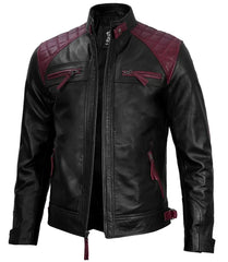 Rollins Men’s Maroon & Black Cafe Racer Leather Jacket