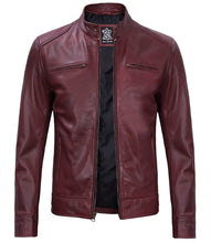 Dodge Men's Maroon Cafe Racer Premium Lambskin Leather Jacket