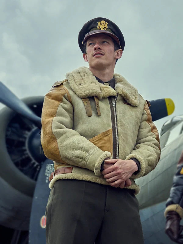Masters Of The Air Callum Turner B3 Shearling Leather Jacket