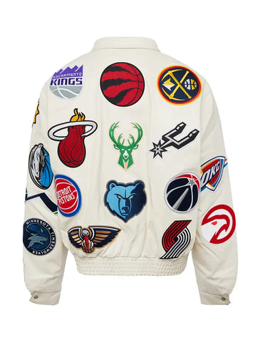 Mateo NBA Patch White Leather Jacket