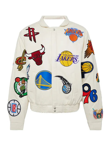 Mateo NBA Patch White Leather Jacket