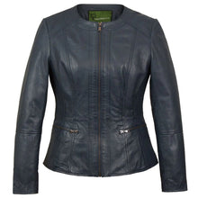 Collarless Leather Blazer Women Navy