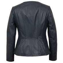 Collarless Leather Blazer Women Navy