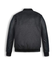 Men Black Wool Varsity Bomber Leather Jacket
