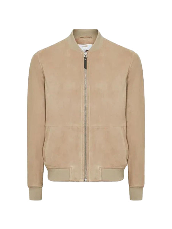Mens Brown Suede Bomber Jacket