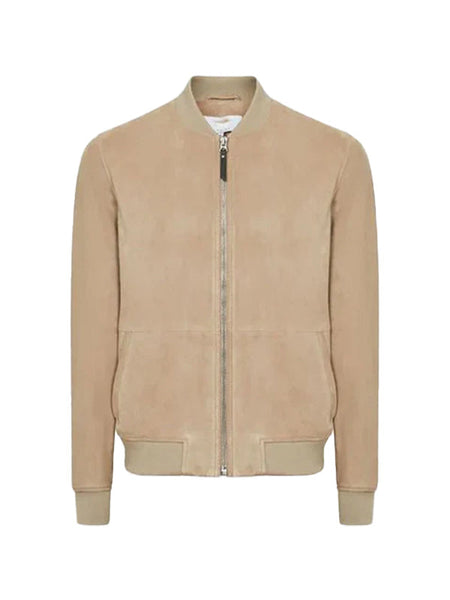 Mens Brown Suede Bomber Jacket