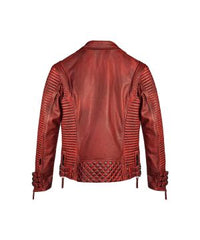 Men Red Waxed Biker Leather Motorcycle Jacket