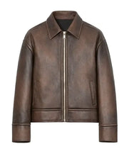 Men’s Vintage Brown Distressed Leather Bomber Jacket