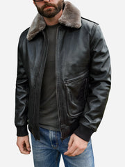 Derek Black Leather Pilot Bomber Jacket