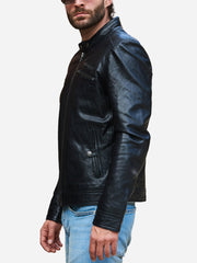 Jasiel Sheepskin Black Leather Racer Jacket