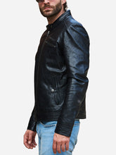 Jasiel Sheepskin Black Leather Racer Jacket