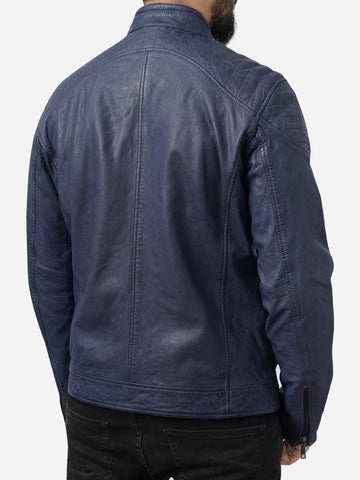 Jasiel Blue Leather Motorcycle Jacket
