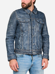 Hudson Trucker Blue Leather Jacket