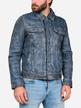 Hudson Trucker Blue Leather Jacket