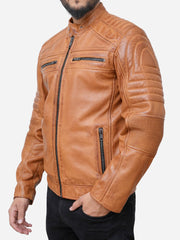 Christopher Cafe Racer Distressed Brown Leather Motorcycle Jacket