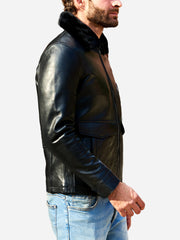 Jasper Aviator Flight Shearling Black Leather Jacket