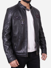 Chester Black Leather Jacket With Patches