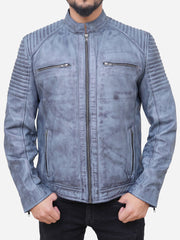 Edison Distressed Grey Leather Motorcycle Jacket