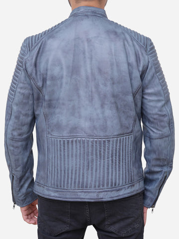 Edison Distressed Grey Leather Motorcycle Jacket