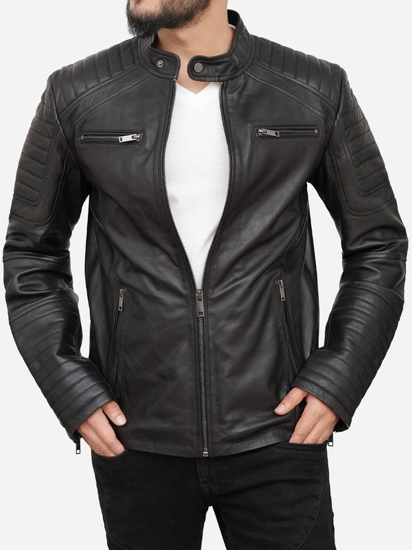Men Black Padded Motorcycle Jacket