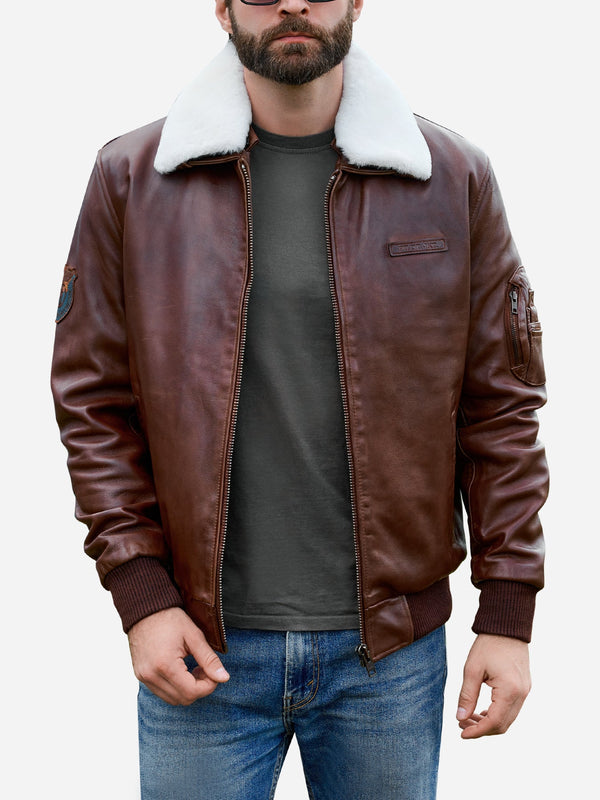 Martin Brown Leather Jacket With Fur Collar