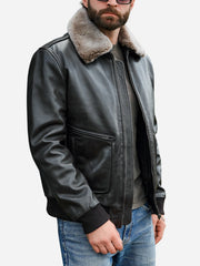 Derek Black Leather Pilot Bomber Jacket