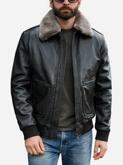 Derek Black Leather Pilot Bomber Jacket