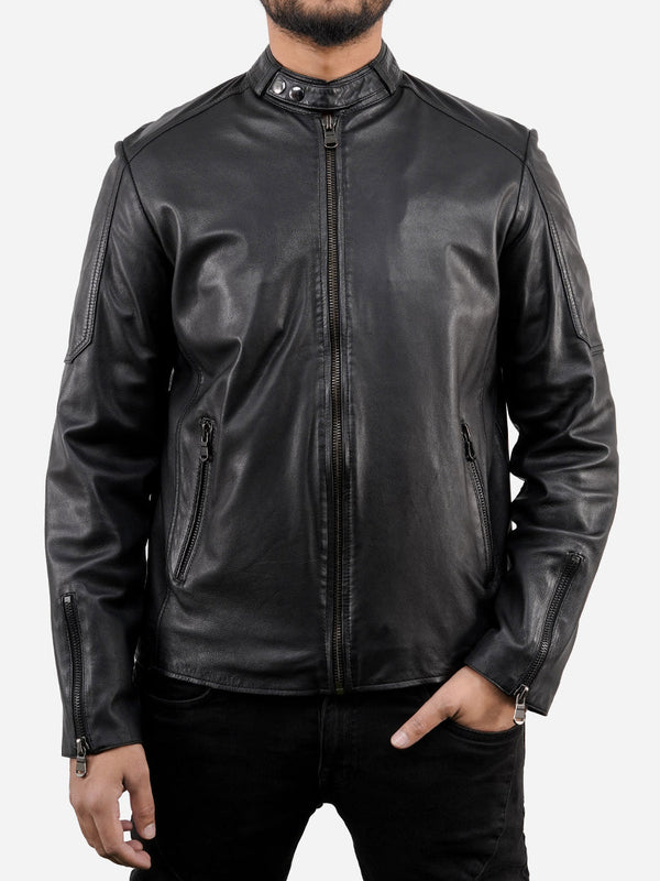 Alfredo Black Cafe Racer Vintage Leather Jacket