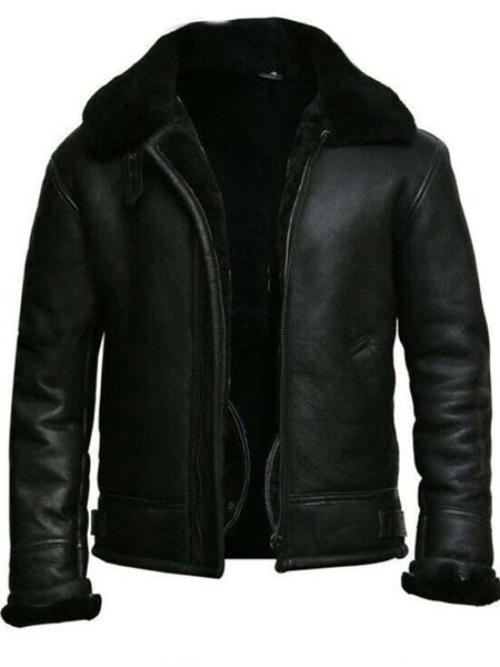 Men Stylish Black Leather Aviator Jacket