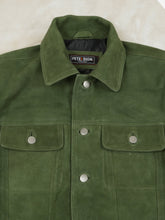 Nicholas Suede Green Trucker Leather Jacket