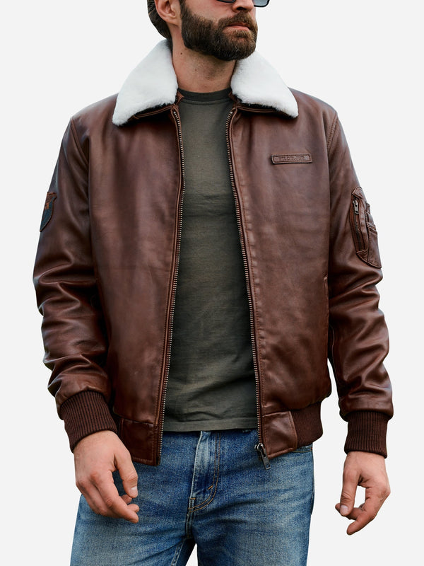 Martin Brown Leather Jacket With Fur Collar