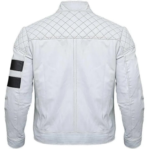 Men's Biker White Leather Jacket