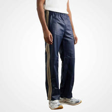 Men's Striped Leather Pants with Elastic Waist