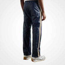 Men's Striped Leather Pants with Elastic Waist