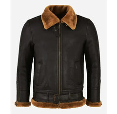 Men's B3 Sheepskin Belted Brown Jacket