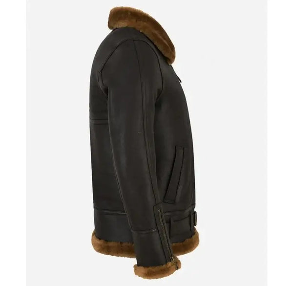 Men's B3 Sheepskin Belted Brown Jacket