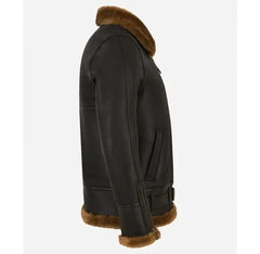 Men's B3 Sheepskin Belted Brown Jacket
