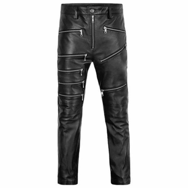 Men's Black Leather Biker Pant